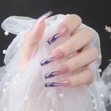 24Pcs Detachable Long Ballerina French False Nails With Design Leopard Wearable Fake Nails Wavy Line Flame Full Cover Nail Tips