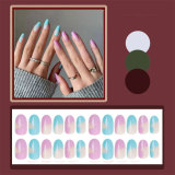24pc Detachable Green Almond False Nails acrylic tips Wearable Fake Nails Full Cover Nail Tips Press On Nails ballerina nail tip
