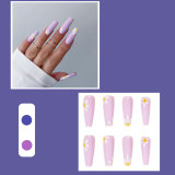 24pcs Extra Long Coffin False Nails yellow Flower designs Rhinestone Ballerina Fake Nails Full Cover Nail Tips Press On Nails