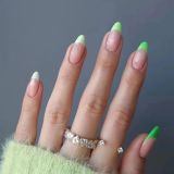 24pcs Detachable Almond False NailsFrench Olive Green Jump Color Full Cover Fake Nails DIY Glue Press On Nails Nail Supplies