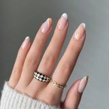 24pcs Black Brown Abstract Lines Almond False Nails Full Cover Artificial Graffiti Fake Nails Women Wearable Press On Manicure