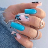 24pcs Butterfly Fake Long Nails Tips Black Press on Nails Coffin Full Cover Ballerina Wearable Design False Nail with diamond