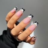 Extra Long Coffin Fake Nail Black And White Plaque False Nails French Ballerina Artificial Full Cover Nail Tips Press On Nail