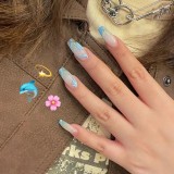 Wearable Square Head Fake Nails Detachable Summer green Butterfly pattern design False Nails Full Cover Nail Tips Press On Nails