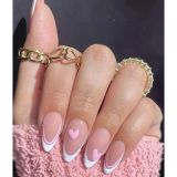 24pcs/box Middle length Ballet nude pink Color false nails with design with heart pattern artificial nails with jelly glue TY