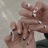 24pcs/Box Trend Black Flame False Nails Finished Fake Nails With Cross Foreign Design Removable Waterproof Nail Tips