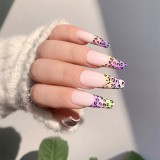 24Pcs Detachable Long Ballerina French False Nails With Design Leopard Wearable Fake Nails Wavy Line Flame Full Cover Nail Tips