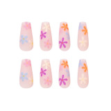 Pink False Nails With Small Flower Design Detachable Long Coffin French Ballerina Fake Nails Full Cover Nail Tips Press On Nails