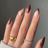 24pcs Black Brown Abstract Lines Almond False Nails Full Cover Artificial Graffiti Fake Nails Women Wearable Press On Manicure