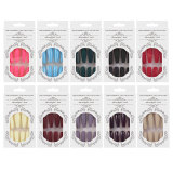 24pcs False Nails Solid Color Long Ballet Fake Nails Full Cover Coffin Nail Tips Press On Nails Kit With Glue Detachable