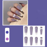 24pcs Matte Fake Nails Extra Long Ballerina Coffin Dark Blue Colorful Rhinestone Decals False Nails with designs Nail Art
