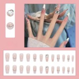 Long Coffin False Nails Aurora Butterfly with designs French Ballerina fake Nails wearable nail stickers Full Cover Nail Tips