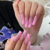 Long Ballerina False Nails with Colorful Wave Designs Wearable Coffin Fake Nails Full Cover Artificial Nail Art Tips 24pcs/Box
