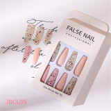 24 Pcs Long Design Ballet Coffin Fake Nails Sequins False Nail Artificial Plastic Press On False Nail Tips Manicure Nail Art