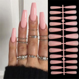 European Long Coffin Fake Nails Simple Nude Pink Wave Pattern Fingernail Makeup Full Acrylic Ballerina Nail Art Tips 24pcs/Box