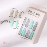 24 Pcs Long Design Ballet Coffin Fake Nails Sequins False Nail Artificial Plastic Press On False Nail Tips Manicure Nail Art