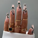 24Pcs Fake nails with Rose color lines designs Long Coffin False Nails Press on nail French Ballerina nails nail art patch nail