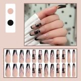 24pcs French False Nails Detachable Long Rhinestone Coffin Fake Nails Acrylic Beauty Print Bride Ballerina Nail Art Full Tips