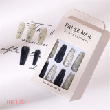 24 Pcs Long Design Ballet Coffin Fake Nails Sequins False Nail Artificial Plastic Press On False Nail Tips Manicure Nail Art