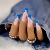 Fake nails with rainbow wave design Detachable Ballerina False Nails Wear Long Coffin Nails Full Cover Nail Tips Press On Nails