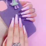 24Pcs Fake nails with Rose color lines designs Long Coffin False Nails Press on nail French Ballerina nails nail art patch nail