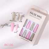 24 Pcs Long Design Ballet Coffin Fake Nails Sequins False Nail Artificial Plastic Press On False Nail Tips Manicure Nail Art
