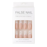 24Pcs/Box Heart Long Coffin False Nails Designs Ballerina White Love Pattern Fake Nails Full Cover Nail Tips Press on Nails
