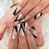 24Pcs Fake nails with pattern designs Long Coffin False Nails Press on nail French Ballerina nails nail art patch nail Full Cove