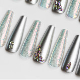 30pcs New luxury jewelry long ballet coffin fake nails crystal diamond Long Coffin French Fake Nails Full Cover Nail Art Tip