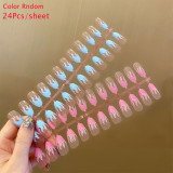 24Pcs/Box French Short False Nails with Moon Design Detachable Manicure Patches Press On Nails Full Cover Fake Nails Tips