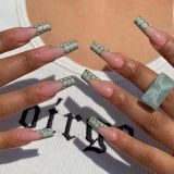 24Pcs Fake nails with pattern designs Long Coffin False Nails Press on nail French Ballerina nails nail art patch nail Full Cove