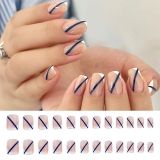 Simple black white square french manicure false nails wear nail finished nail patched with press glue design full cover nail tip