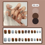 24Pcs Autumn Winter Short Round Head Fake Press On Nail Cute MilkTea Color Blooming Gradient Artificial Nail With Jelly Glue