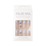24pcs/Set Coffin Fake Nails Middle Long Detachable Pink Butterfly Pattern Ballerina Nail Decal Art Full Tips DIY Press On Nail
