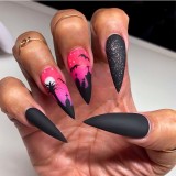 24pc/Box press on nails halloween Dark black Punk Ghost head tip nail pre design acrylic nail tip Full Cover Fake Nail