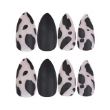 24pcs stiletto false press on nails matte Black color Leopard Wear Finished product wearable full cover acrylic nails products