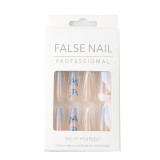 24pcs Blue Butterfly Pattern False Nails Full cover Fake Nails DIY Manicure Nail Art Tools French Ballerina Nails Press On Nails
