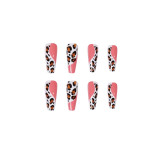 Pink Leopard Wave Designs False Nails French Long Coffin Fake Nail Fashion Artificial Full Cover Nail Art Tips Press on Nail