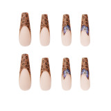 24pcs Detachable Coffin False Nails Chestnut Brown Leopard Butterfly Full Cover Fake Nails DIY Glue Press On Nails Nail Supplies