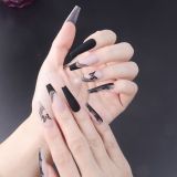24pcs Detachable Coffin False Nails Chestnut Brown Leopard Butterfly Full Cover Fake Nails DIY Glue Press On Nails Nail Supplies