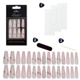 30pcs New luxury jewelry long ballet coffin fake nails crystal diamond Long Coffin French Fake Nails Full Cover Nail Art Tip