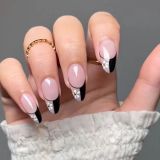 Artificial False Nails Red and white Flower french white edge fake nails Decorated Almond Nail Wearable Girl Manicure Decal Art