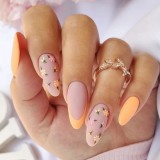 Simple French Wear Almond False Nails Red Edge Small Flower Design Manicure Fake Nails Detachable Full Cover Press On Nails 24pc