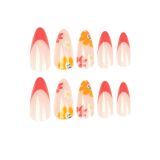 Simple French Wear Almond False Nails Red Edge Small Flower Design Manicure Fake Nails Detachable Full Cover Press On Nails 24pc