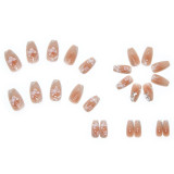 24Pcs 3D Butterfly Decor False Nail with Glitter Pearl Full Finished Fake Nail for Women Girls Sweet Style Finger Salon DIY