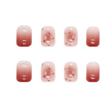 Gradient Pink Sakura Printed False Nails Sweet Summer Girl Nail Art Press On Nails Full Finished Fake Fingernails Stickers 24PCS