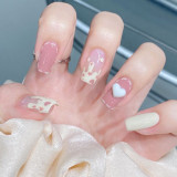 24pcs Bow Love Heart Printed Design False Nails Patch with Glue Women Manicure False Nails Patch with Glue Press On Nails Tips