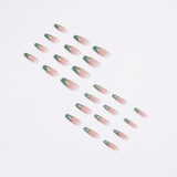 24pcs False Nails with Flower Print Mid-length Coffin Ballet Press on Nails Green Fake Nails Ballerina Women Wearable Manicure