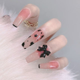 24pcs Bow Love Heart Printed Design False Nails Patch with Glue Women Manicure False Nails Patch with Glue Press On Nails Tips