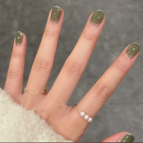 24pcs Green Color False Nails Glitter Style Short Full Colver Acrylic Fashion Fake Nails With Glue DIY Art Manicure Products TY